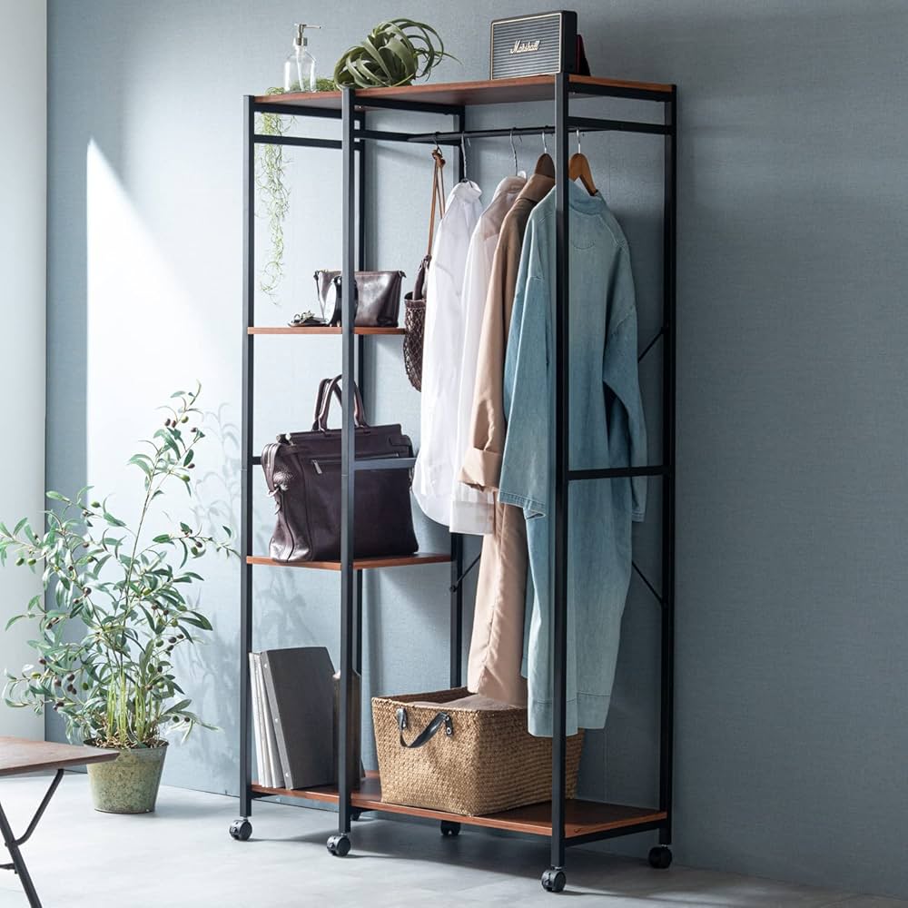 Amazon｜タンスのゲン ハンガーラック 幅90cm キャスター付き 高さ