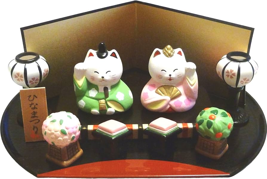 Amazon | 【 ねこのひな祭りセット 】 かわいい猫の雛人形です 【陶器