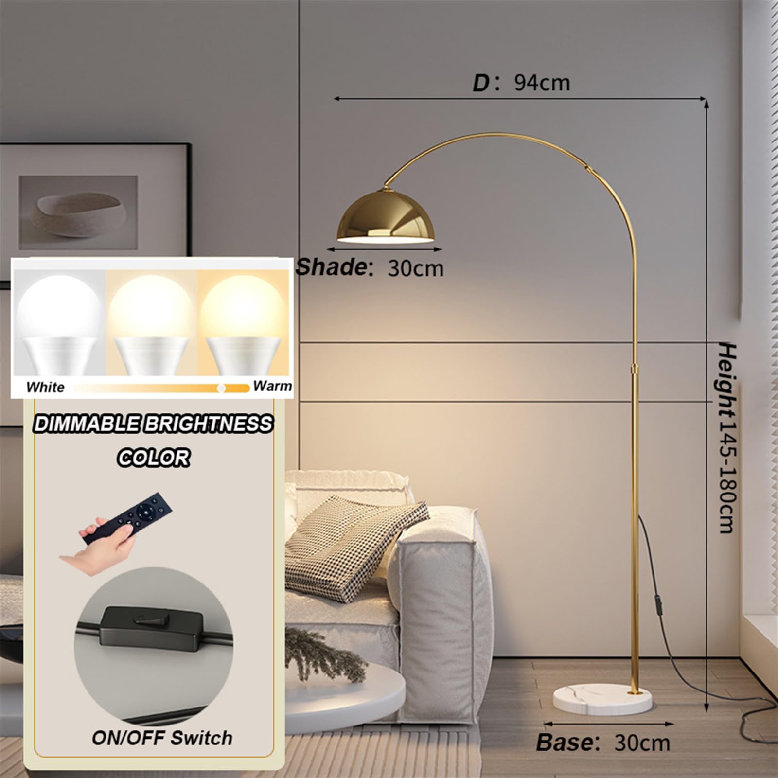 Amazon.co.jp : リビングルーム用ゴールドフロアランプ - アークフロア