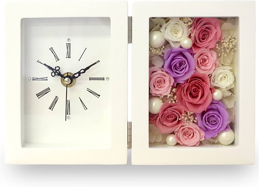 Amazon.co.jp: IPFA プリザーブドフラワー 置き時計 バラの置き時計