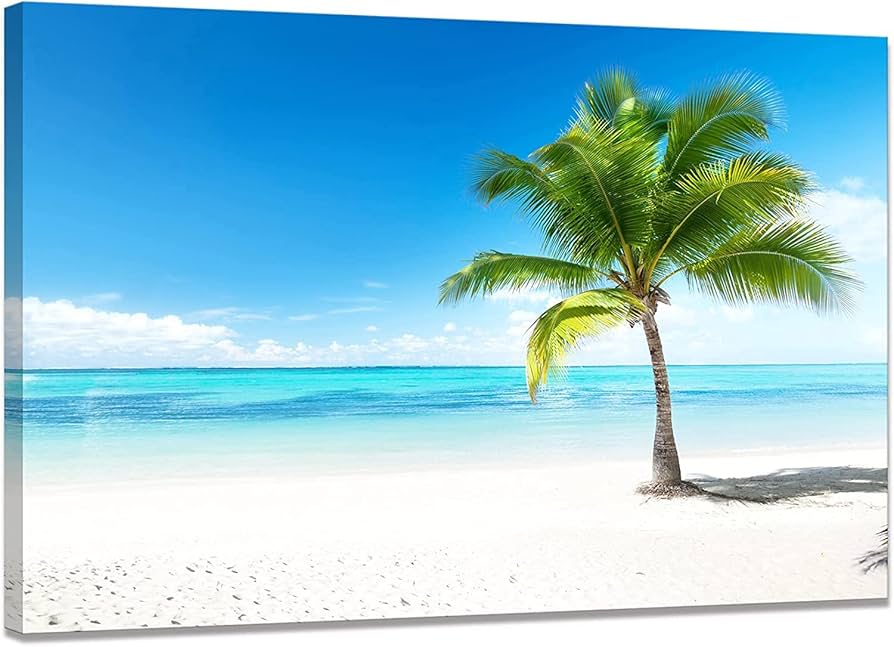 Amazon.co.jp: 海 アートパネル ヤシの木 青空 白雲 ビーチ 海の絵