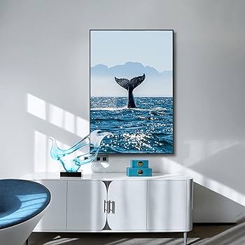 Amazon｜ホエールテールイントゥザウォーターブルーシーリアルな風景画