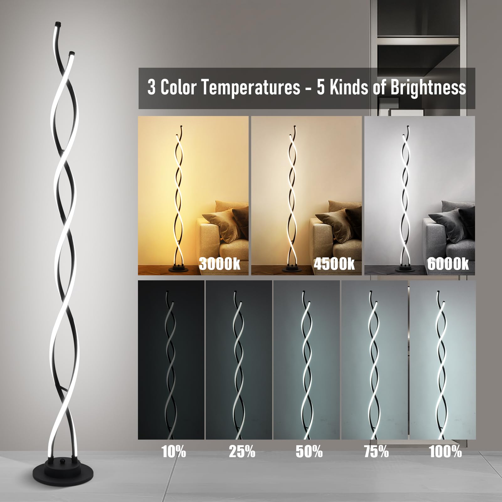 ZxWLife Floor Lamp, LED Modern Floor Lamps for Living Room, 2500LM
