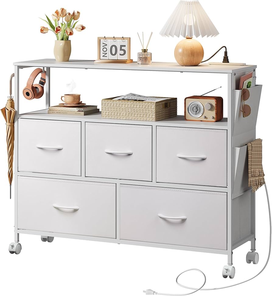 Amazon｜WLIVE チェスト タンス 2段棚付き収納 コンセント付き USB