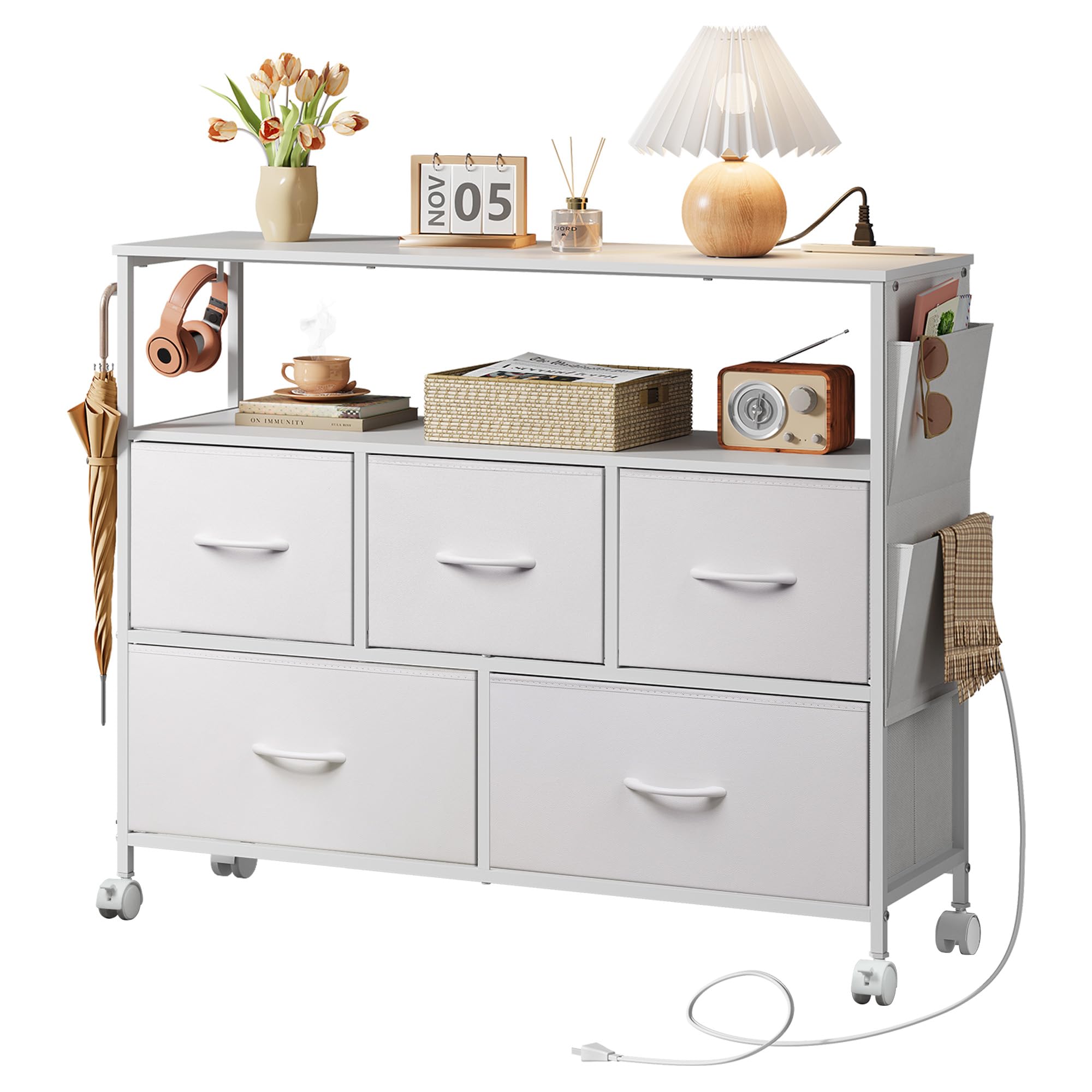 Amazon｜WLIVE チェスト タンス 2段棚付き収納 コンセント付き USB