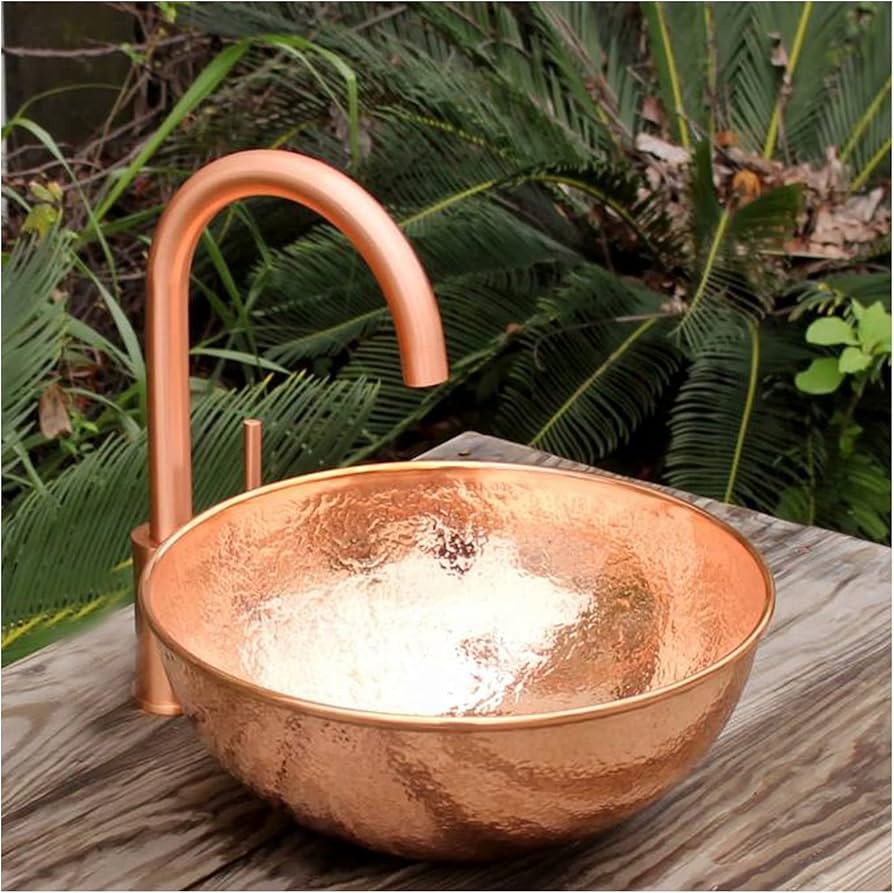 Amazon.co.jp: ラウンド銅製容器シンク、カウンター上42x15cm バス