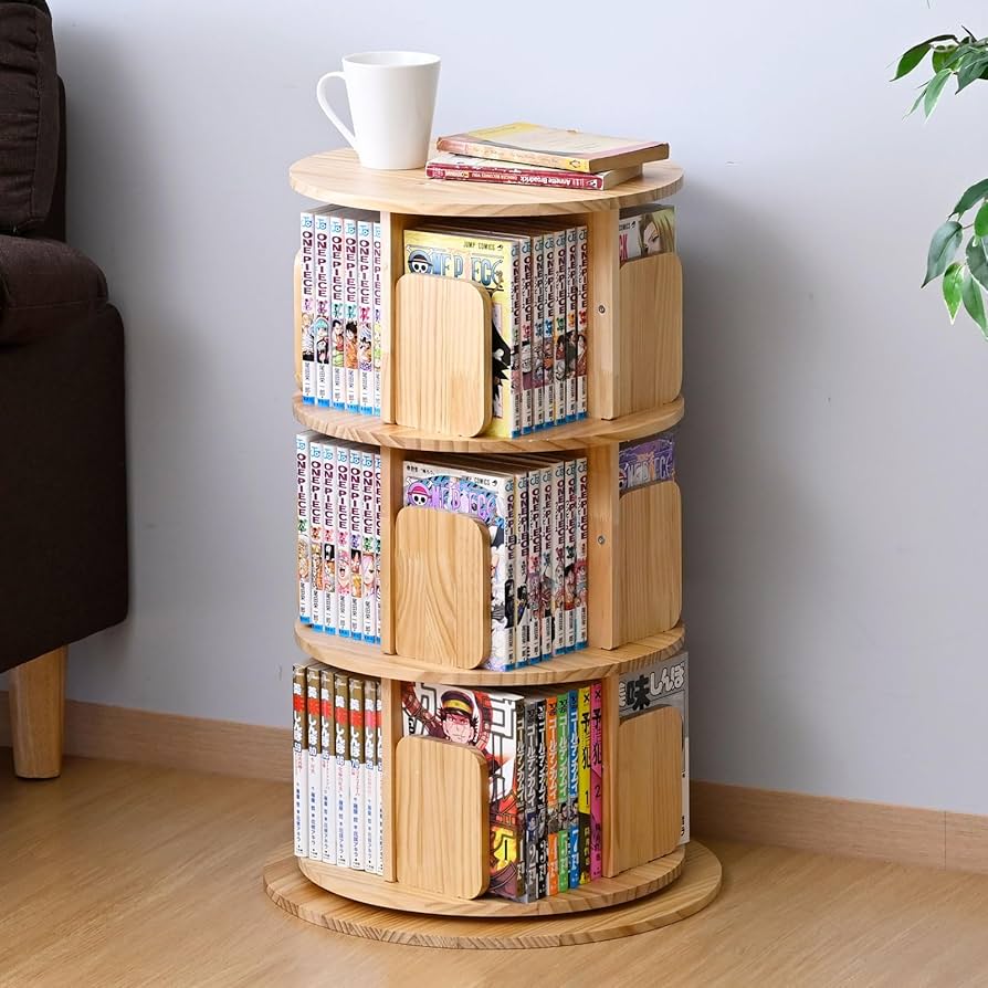 Amazon｜山善(YAMAZEN) 本棚 回転式本棚 3段 丸型 コミックラック 360