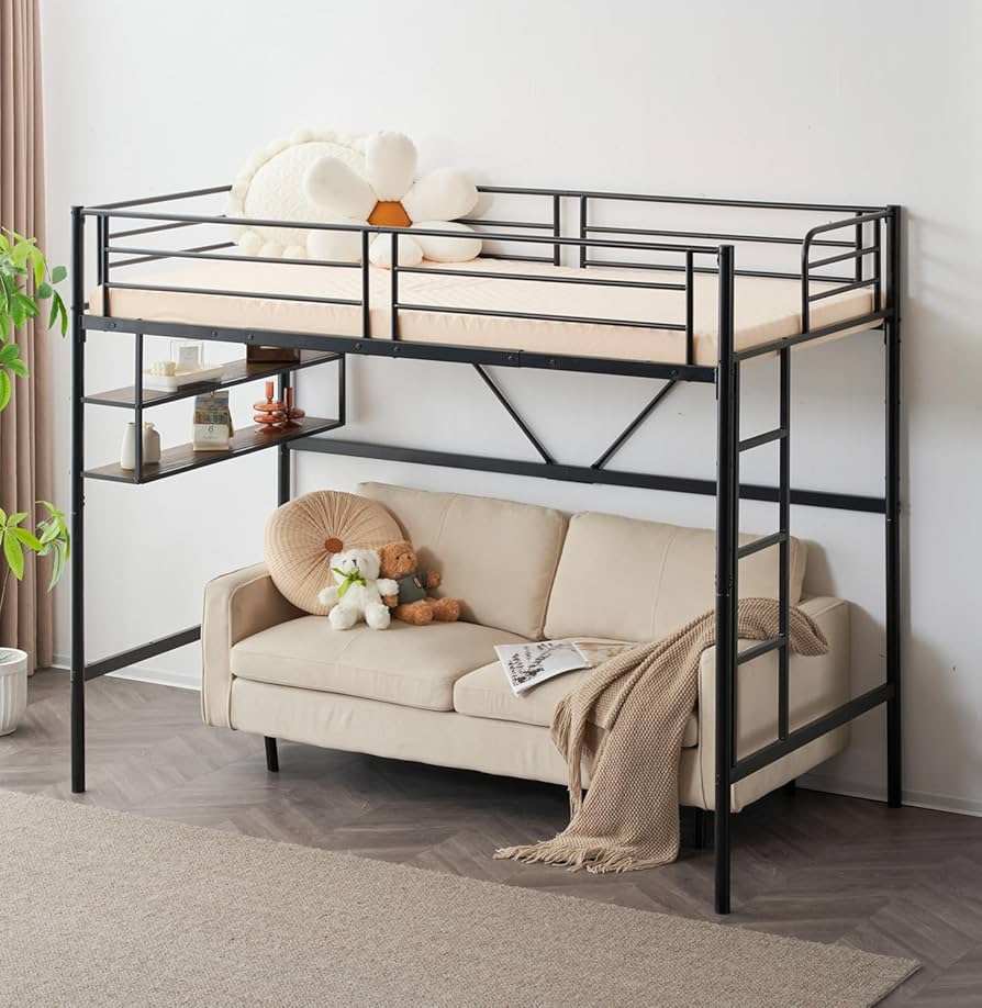 Amazon｜Kennkari ロフトベッド 棚付き パイプベッド 収納付き