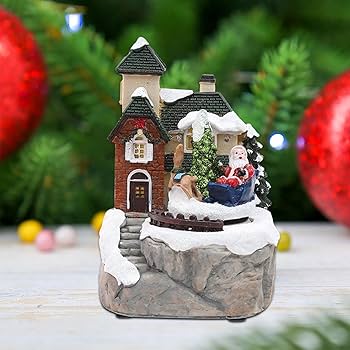 Amazon | クリスマス 卓上 置物 動いているサンタ 雪の積もった家