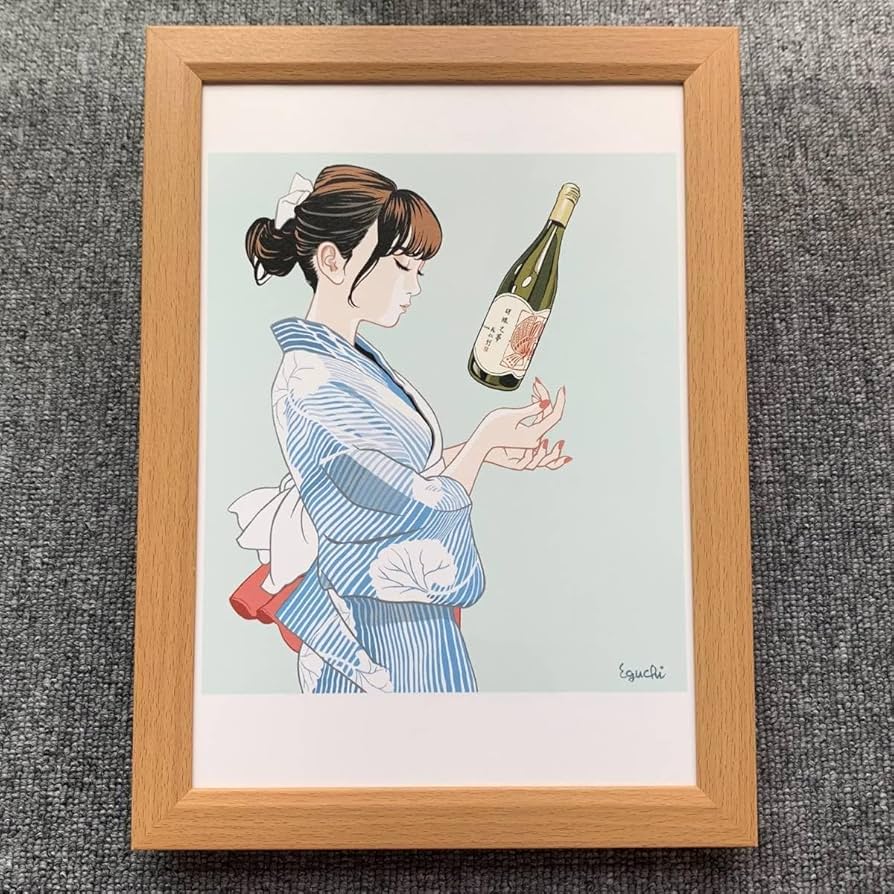 Amazon.co.jp: □江口寿史『ワインボトルと美女 1』B5サイズ 額入り