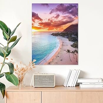 Amazon.co.jp: 絵画 ハワイ島のビーチに沈む夕日インテリア 絵画 壮大