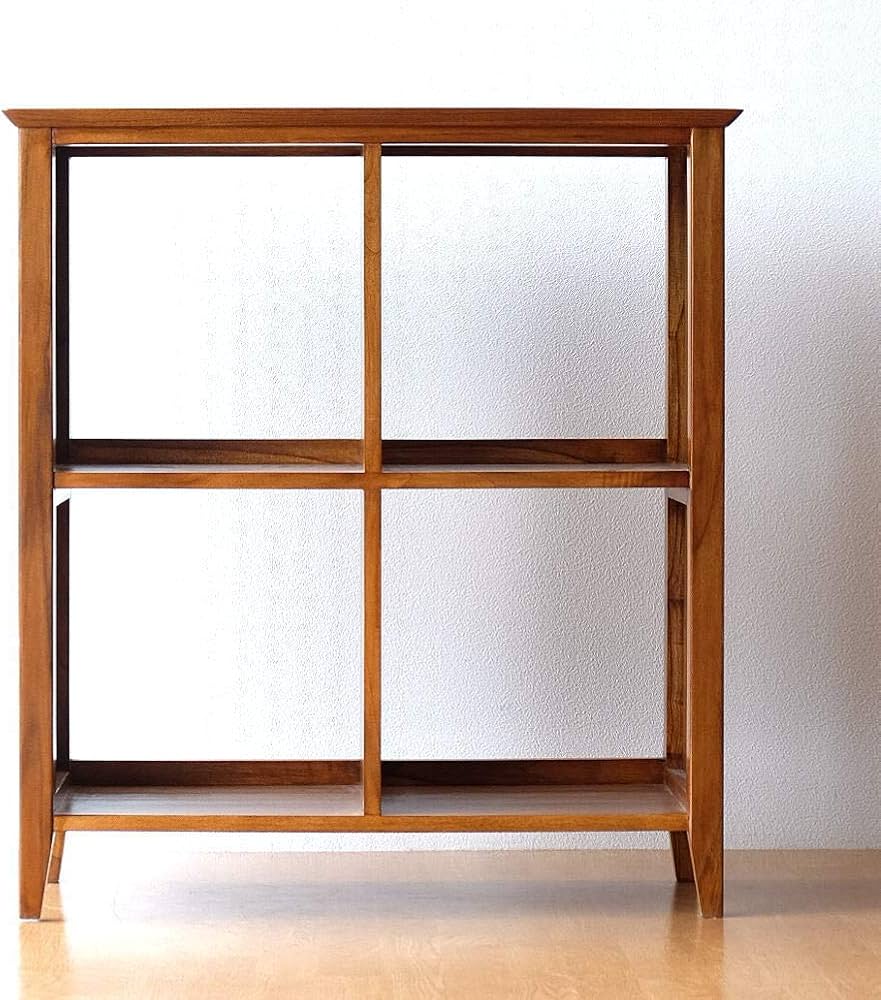 Amazon｜本棚 無垢 チーク材 オープンシェルフ 天然木 木製 オープン