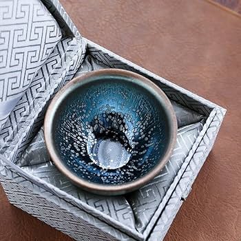 Amazon｜曜変 天目 抹茶碗 油滴ブルー釉 茶碗 手作り 建盞 和食器 天目