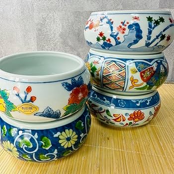 Amazon.co.jp: 有田焼 愛信窯 プラ蓋付き小鉢揃 絵違い 5個セット 箱付