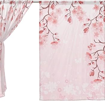 Amazon｜VAWA カーテンレース 断熱 おしゃれ 遮光 桜 花柄 おしゃれ