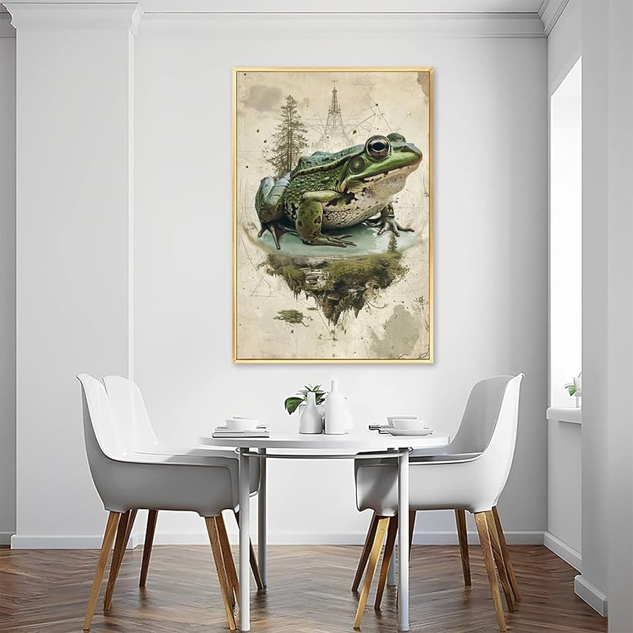Amazon.co.jp: 絵画 緑のカエルのシンプルな絵インテリア 絵画 動物