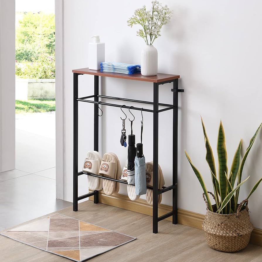 Amazon｜スリッパラック 玄関収納 フック付き 幅60X奥行20X高さ82cm