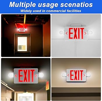 LED Exit Sign Emergency Lights Combo Adjustable Two Head, Double
