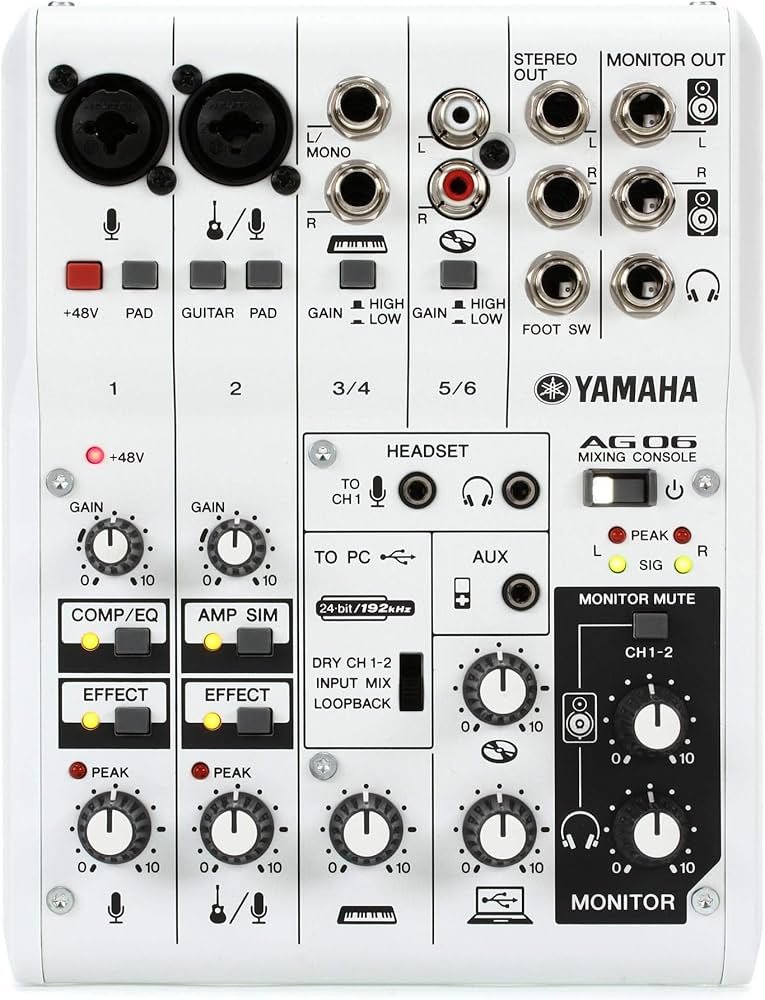 Amazon.com: Yamaha AG06 6-Channel Mixer / 2 Microphone , White
