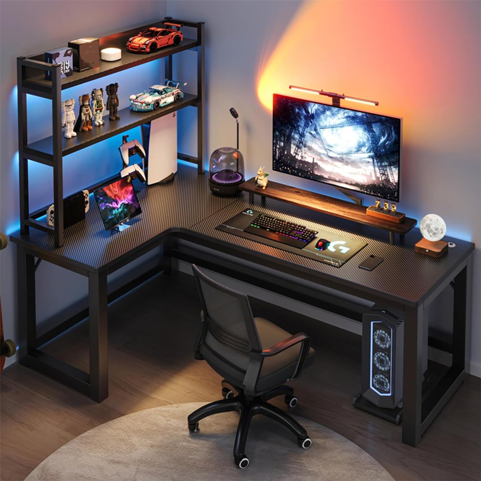 Amazon.co.jp: デスク l字デスク 机 pc右棚左棚 勉強机 桌子 作業机