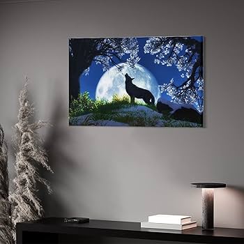 Amazon.co.jp: 絵画 満月の狼の遠吠えインテリア 絵画 動植物の自然