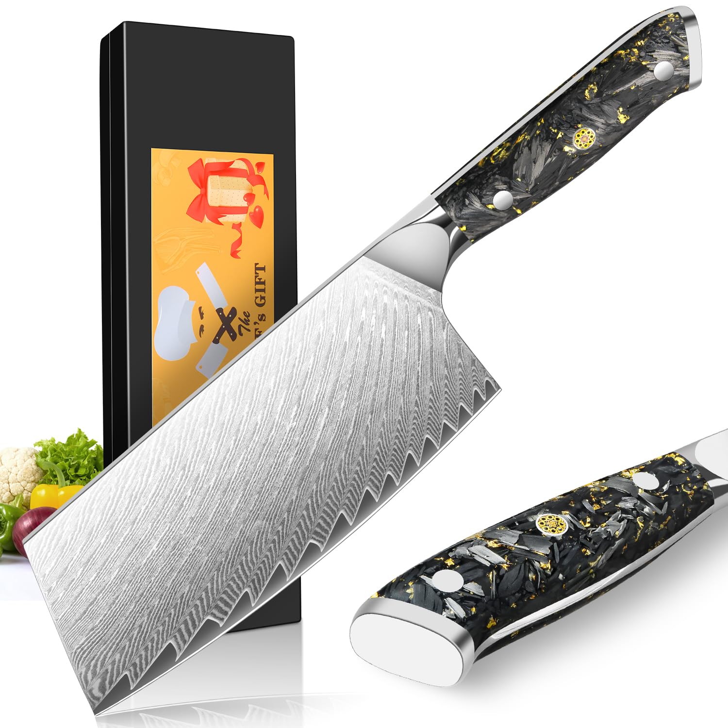 Amazon | KyushuBlade 包丁 肉切り ダマスカス 中華包丁 刃渡り185mm