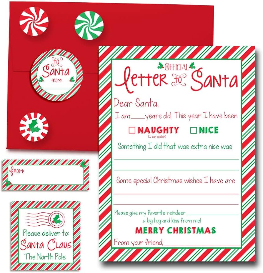 Amazon.com : Letter to Santa Kit Single Premium 5x7 Fill-in Card