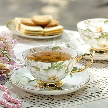 Amazon｜ティーカップ 花柄 椿 ソーサー ボーンチャイナ セット カップ