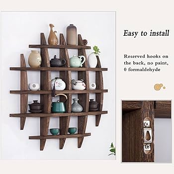 Amazon.co.jp: ウォールシェルフ アンティーク 壁掛けラック 棚 木製