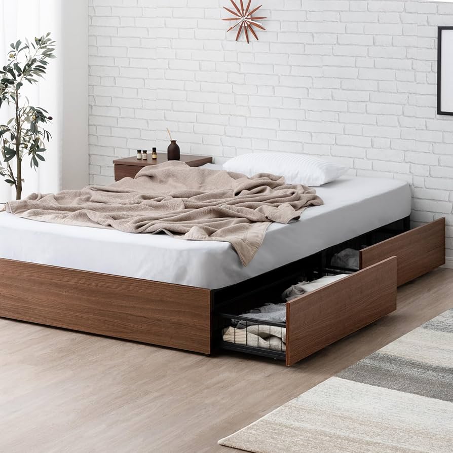 Amazon｜タンスのゲン ベッド フレーム 単品 セミダブル 収納付き 頑丈