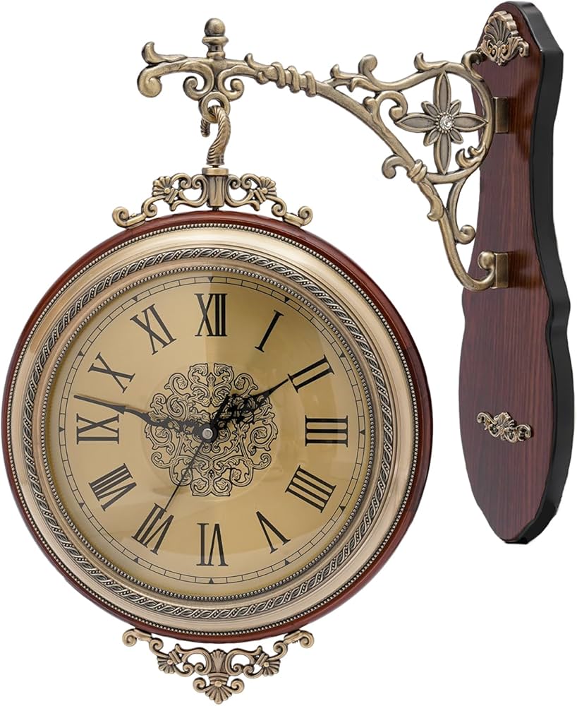 Amazon.co.jp: ヴィンテージ両面壁掛け時計、装飾360°回転工業用金属