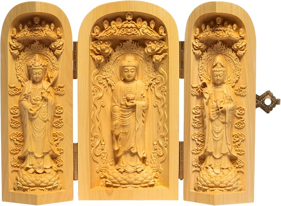 Amazon.co.jp: 三開仏 三開仏像 木彫り 置物 観音像 阿弥陀如来 勢至