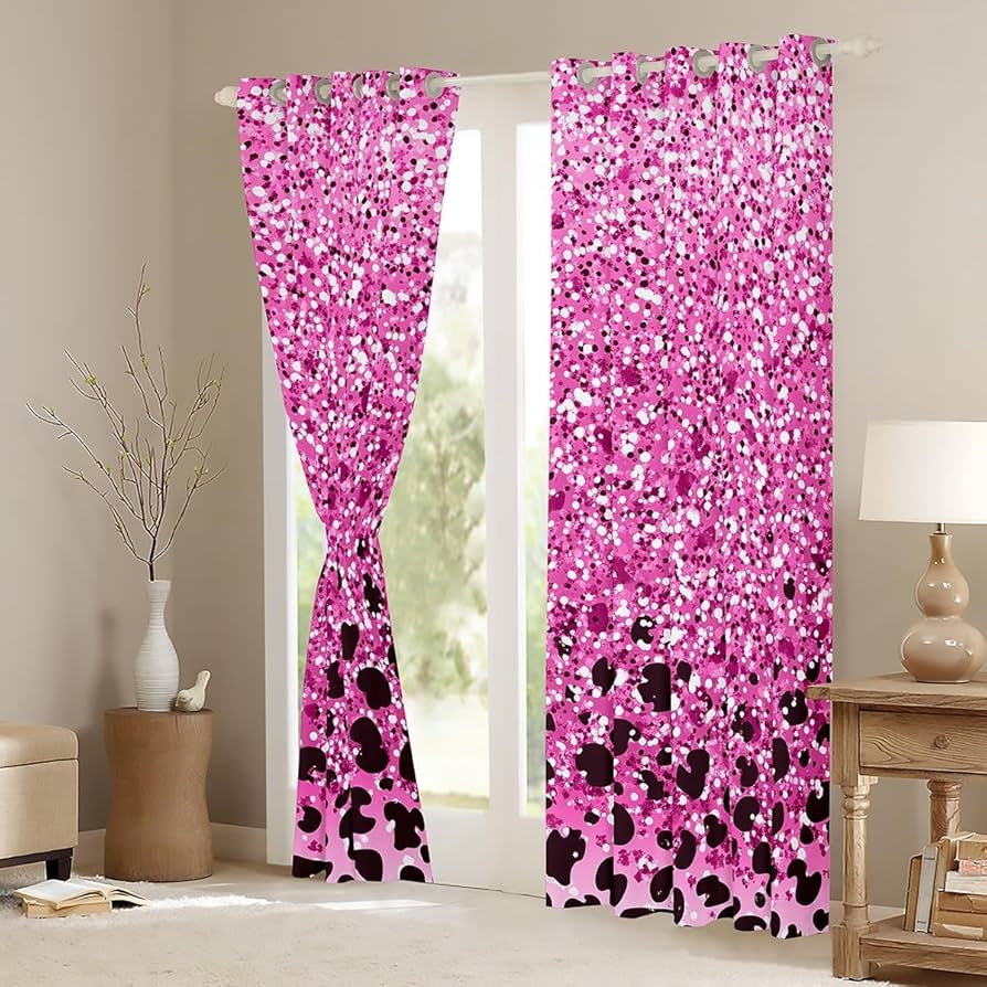 Amazon｜城の妖精 ピンク ヒョウ柄カーテン きらめくきらきらきらきら