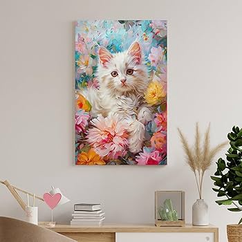 Amazon.co.jp: 絵画 かわいい子猫と花インテリア 絵画 かわいい面白い