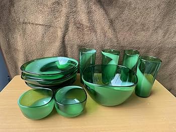 Amazon.co.jp: 中古品 レトロ マルティグラス 緑乳白ガラス大皿 鉢