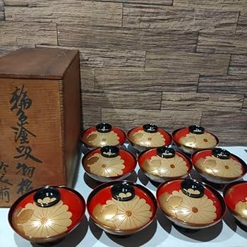 Amazon.co.jp: 高級美術漆器 輪島塗 赤漆輪島蒔絵菊漆椀 吸物椀 十客