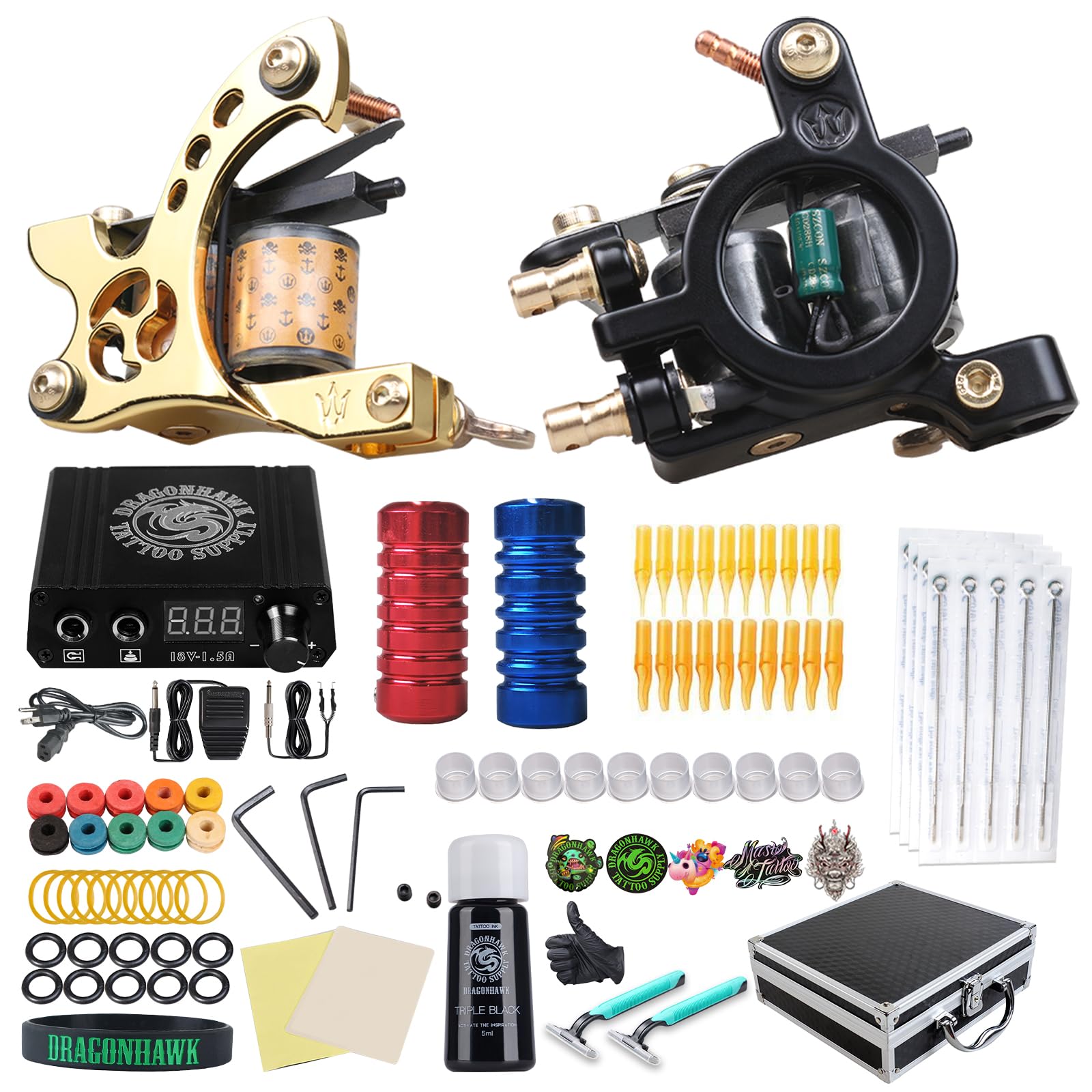 Dragonhawk Complete Tattoo Kit for Beginners 2 Pro Tattoo Machine