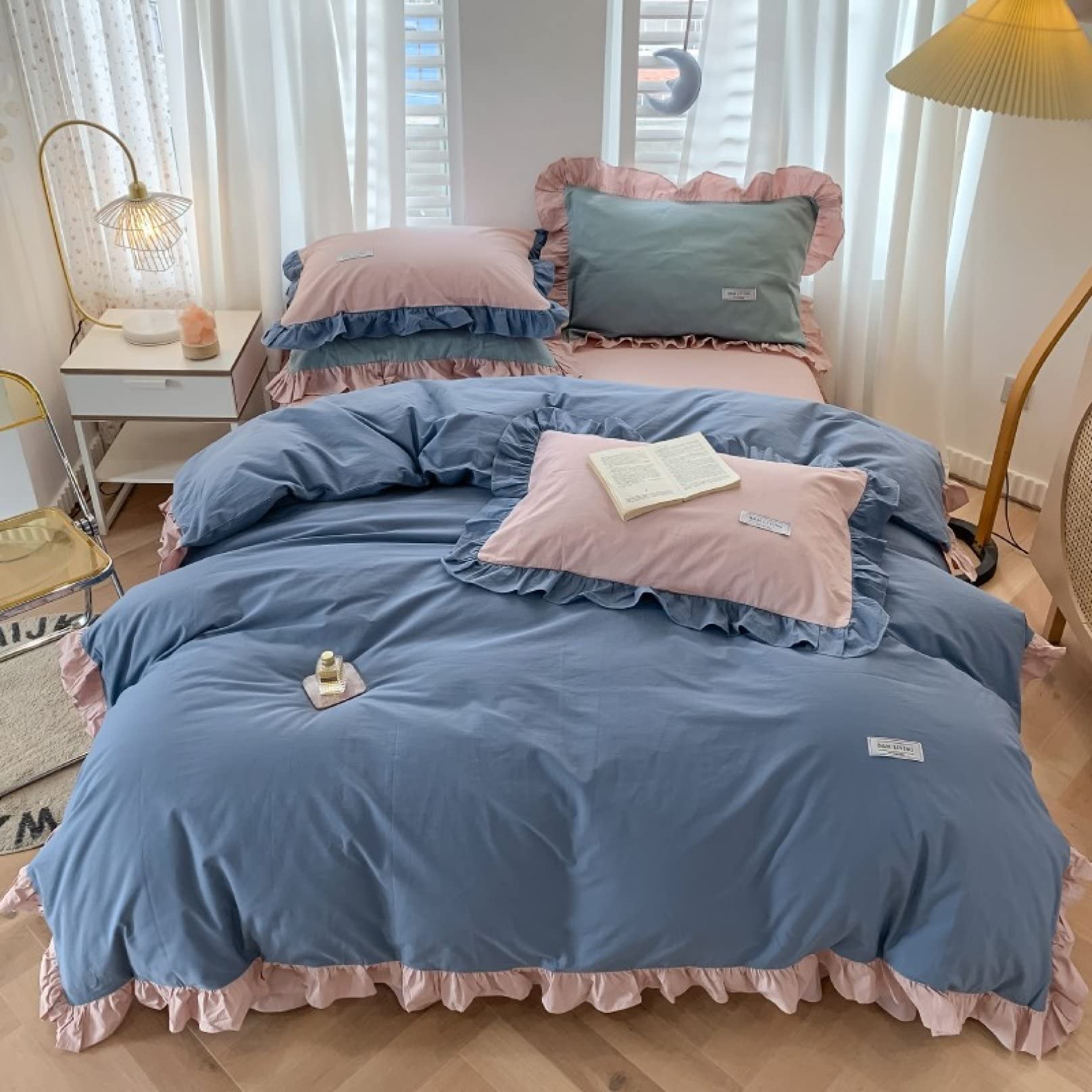 Amazon｜布団カバー セット ダブル パステルカラー レース フリル付き