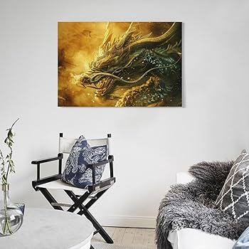 Amazon.co.jp: 絵画 黄金のドラゴンインテリア 絵画 奇妙な動物 超