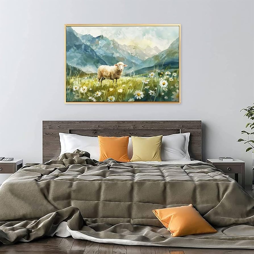 Amazon.co.jp: 絵画 山の草の中の羊 アートパネル ポスター 動物