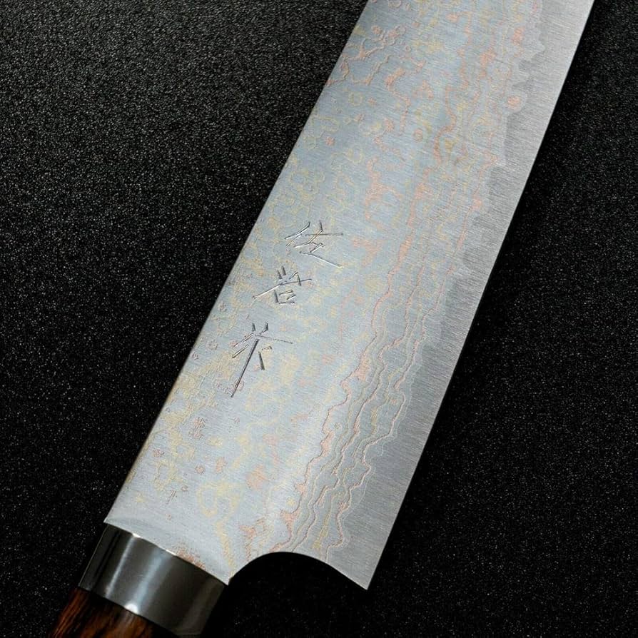 Amazon | 佐治武士 牛刀 210mm 有色ダマスカス VG10 V金10号 アイアン