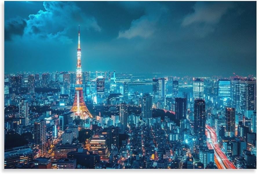 Amazon.co.jp: 絵画 東京の街の夜景インテリア 絵画 魅力的な都市景観