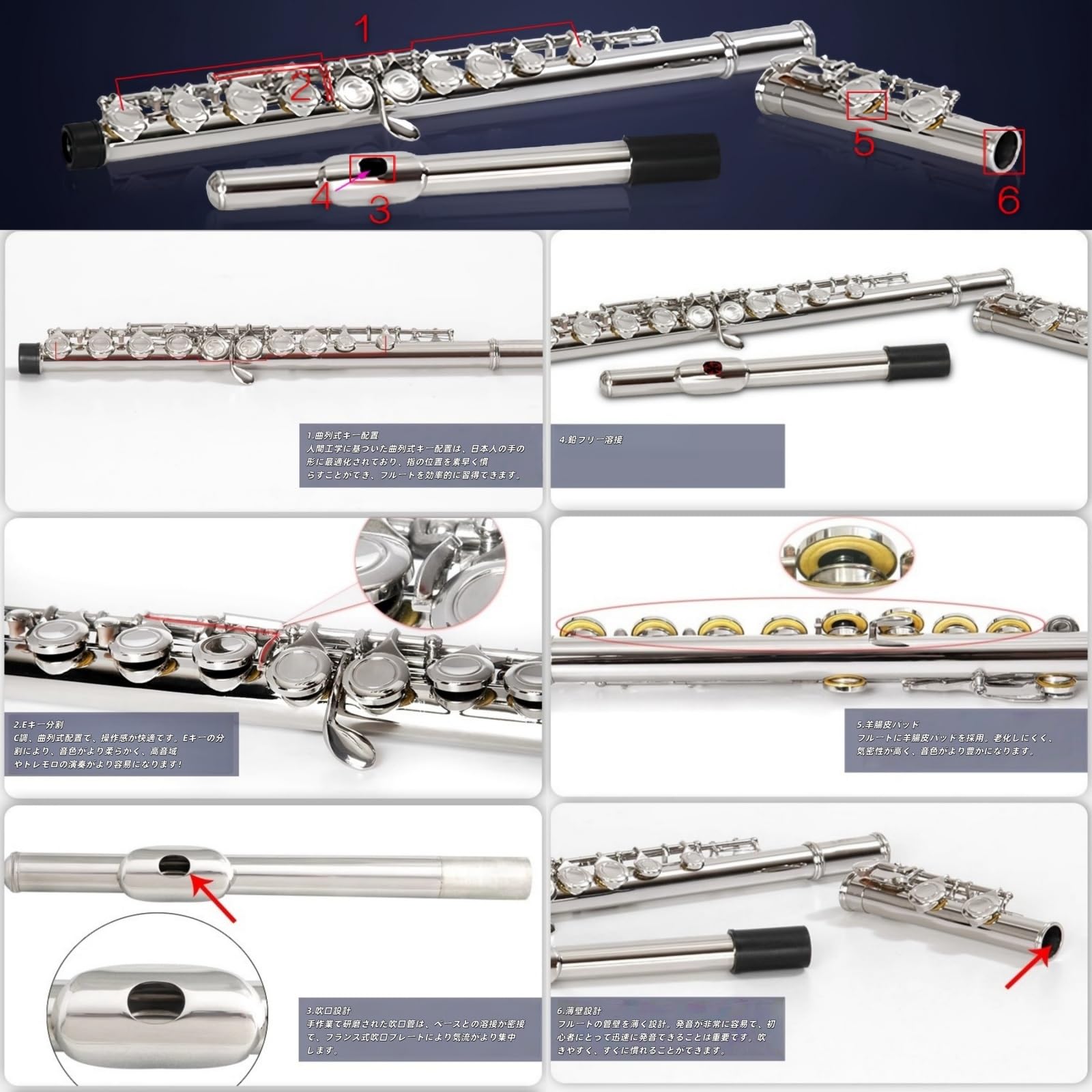 Amazon | 初心者セット フルート 16穴 Cキー Eメカ付き カバードキー