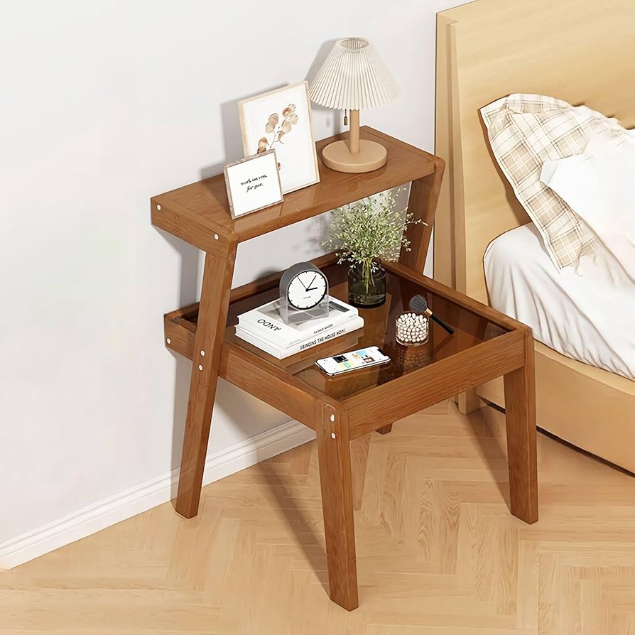 Amazon.co.jp: EEWIQOQ ベッド サイドテーブル ベッド横 2層式収納 竹