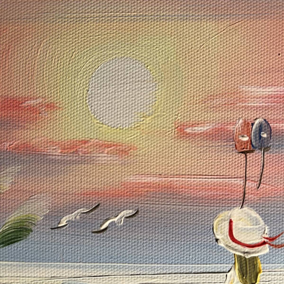 Amazon.co.jp: 手書き油絵 海を眺める少女 額付 絵画 インテリア