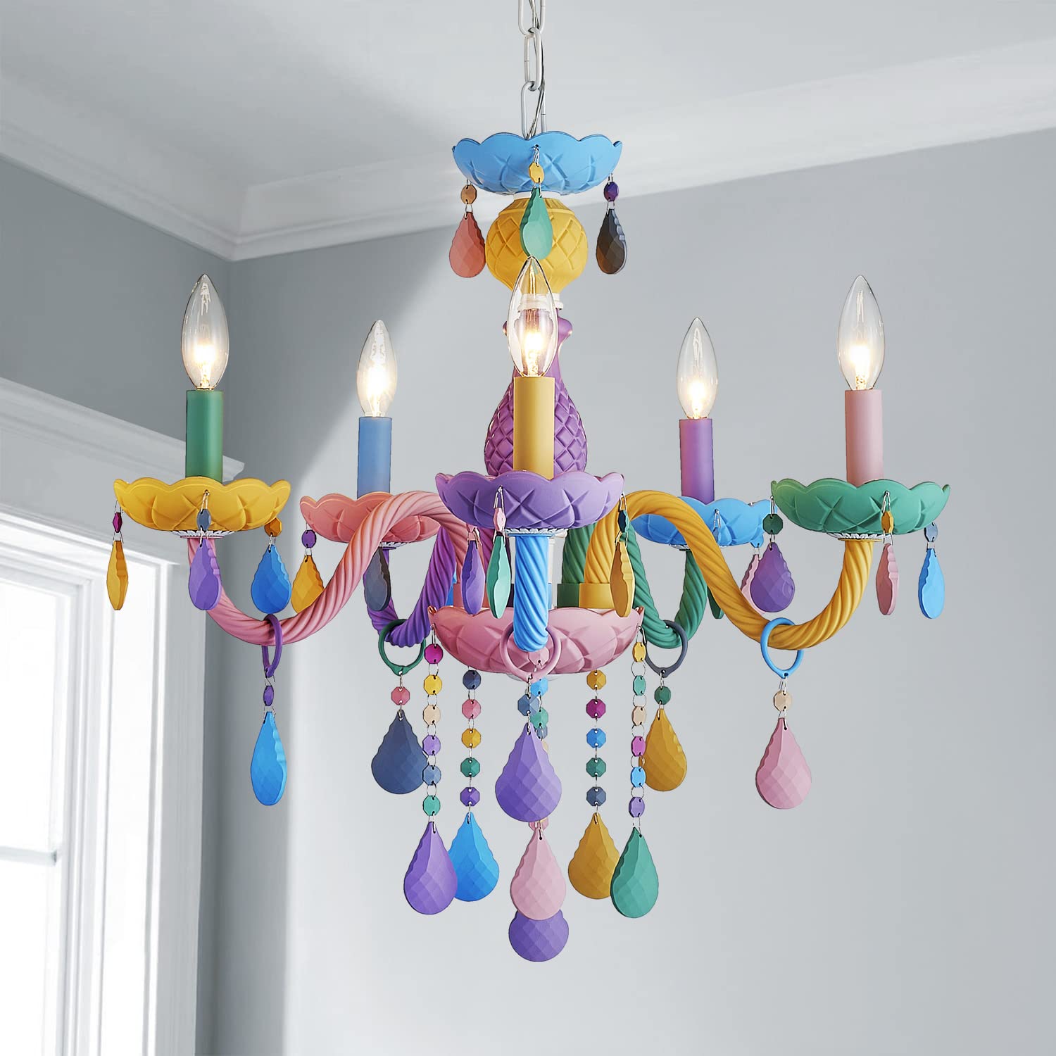 Shrine Lighting Multi Colored Crystal Chandeliers, Pastel Design