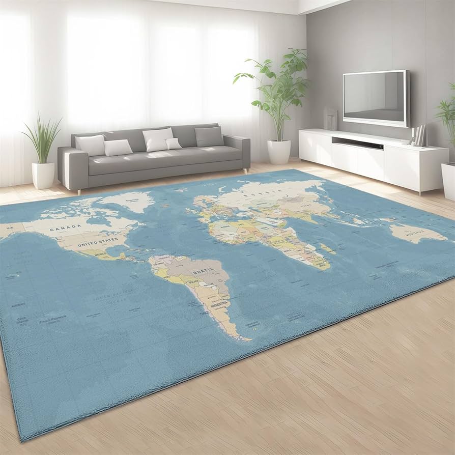 Amazon | ラグマット 世界地図とブルー 120 x 180cm 3D効果 カーペット