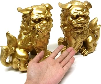 Amazon.co.jp: 風水・開運置物 狛犬（獅子狛犬）金 20cm グッズ