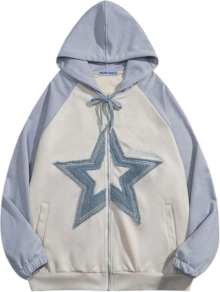 Amazon.com: Aelfric Eden Suede Star Patchwork Full Zip Up Hoodie