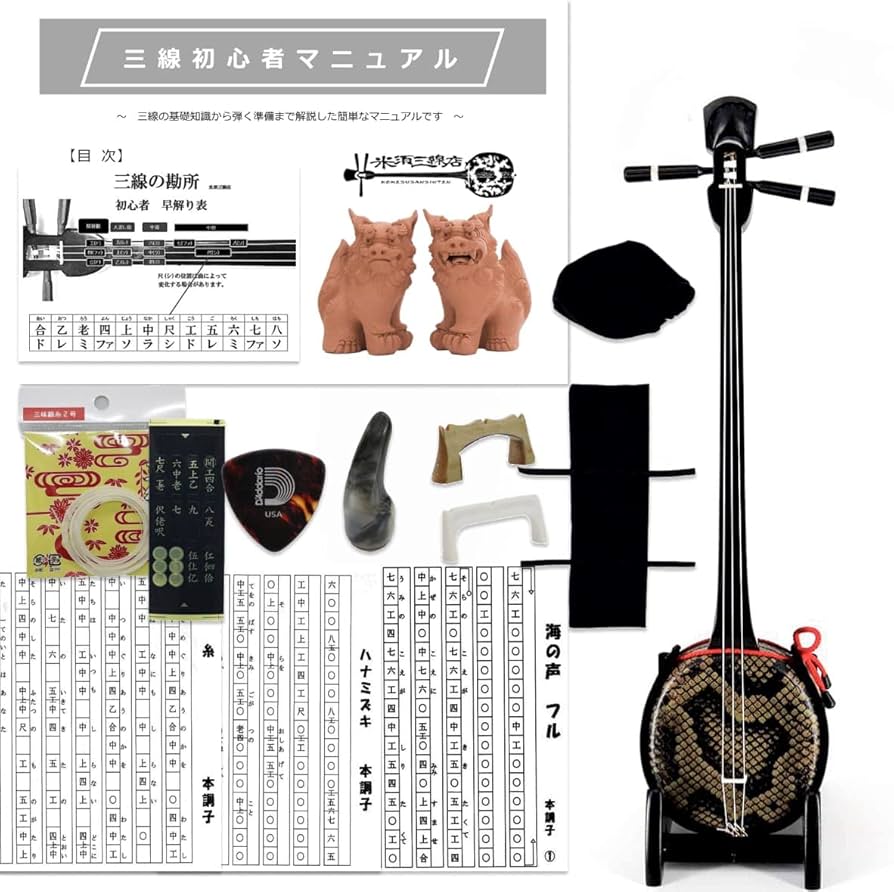 Amazon.co.jp: 三線 中型サイズ沖縄三線 初心者用シンプルセット【海の